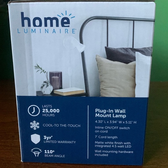 NWOT Home Luminaire White Plug-In LED Wall Mount Lamp - Picture 5 of 6